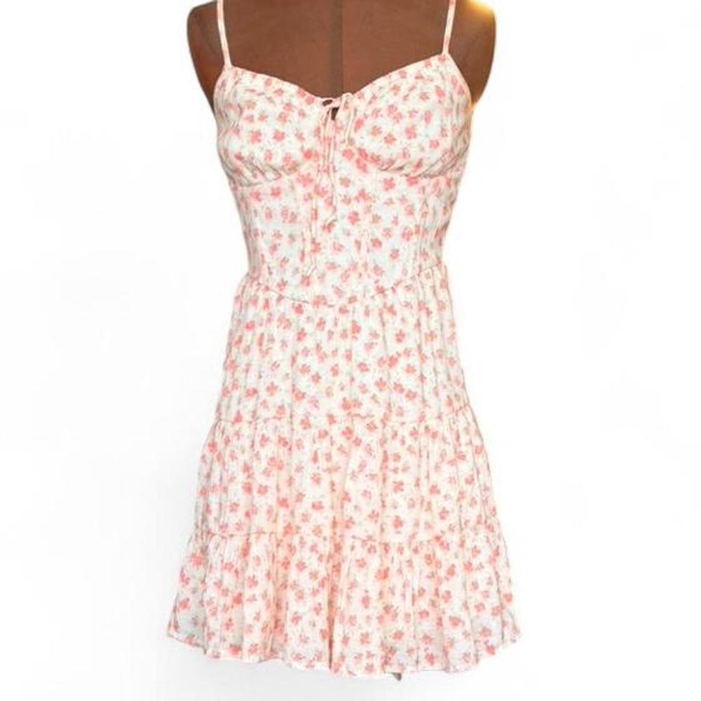 Tinseltown Floral Corset Mini Dress Pink Cream Ruffle Tiered Cottagecore